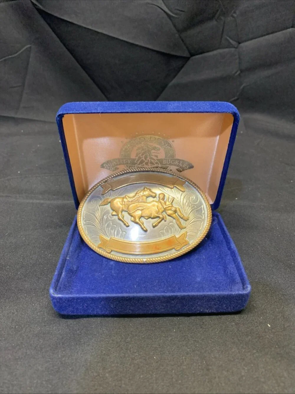 VTG Western Belt Buckle Silver with Gold Tone Rodeo Sean NO Engraving with Box
